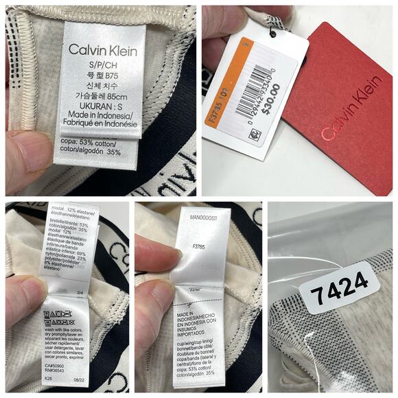 Calvin Klein Plaid Modern Cotton Wireless Unlined Bralette 2 Pack S Black, Tan - Picture 6 of 7